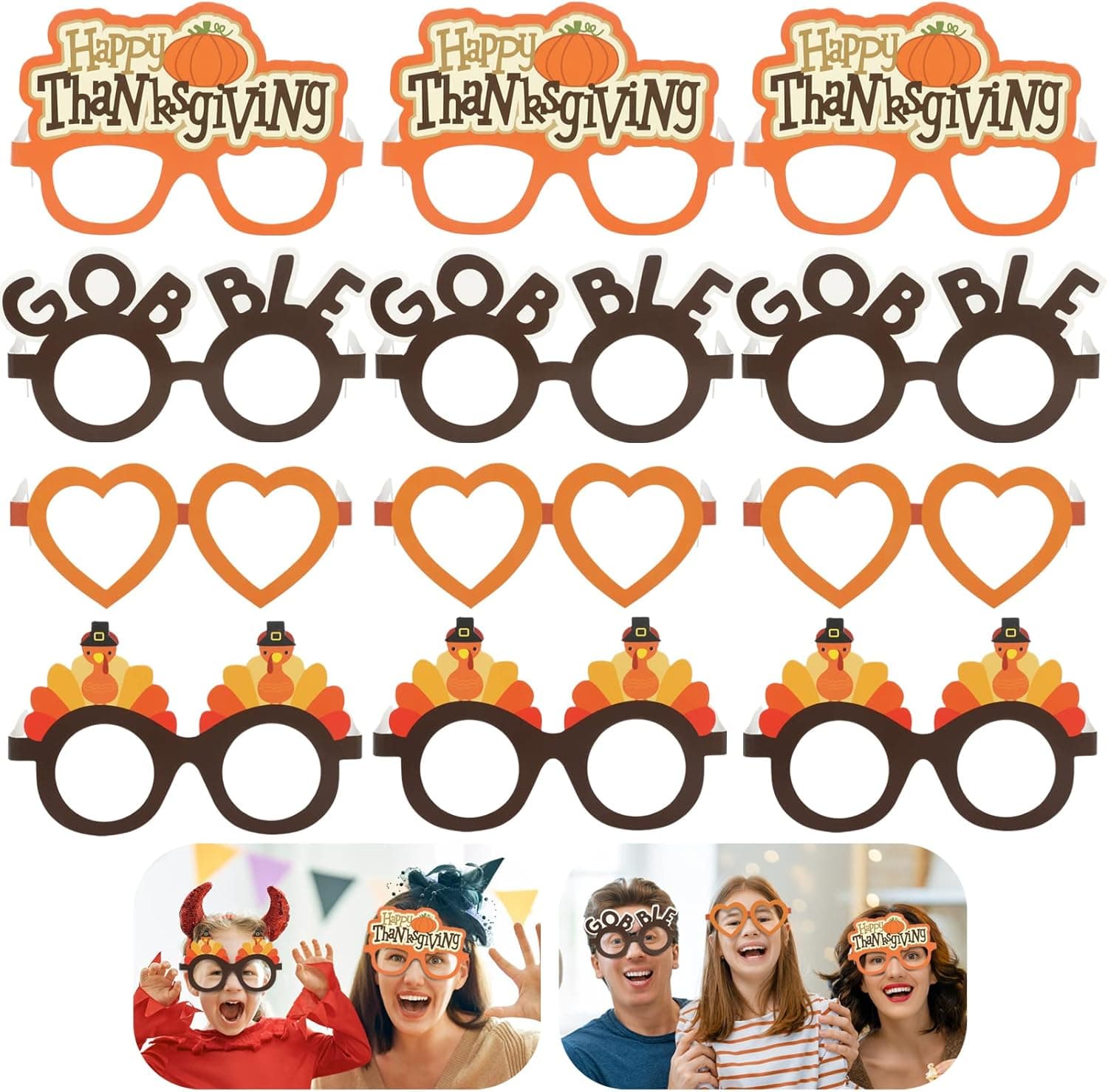 Kesote Thanksgiving Party Glasses 12 Pairs Frame Turkey Eyeglasses Costume Photo Prop for Thanksgiving Day Birthday Carnival Party Favors