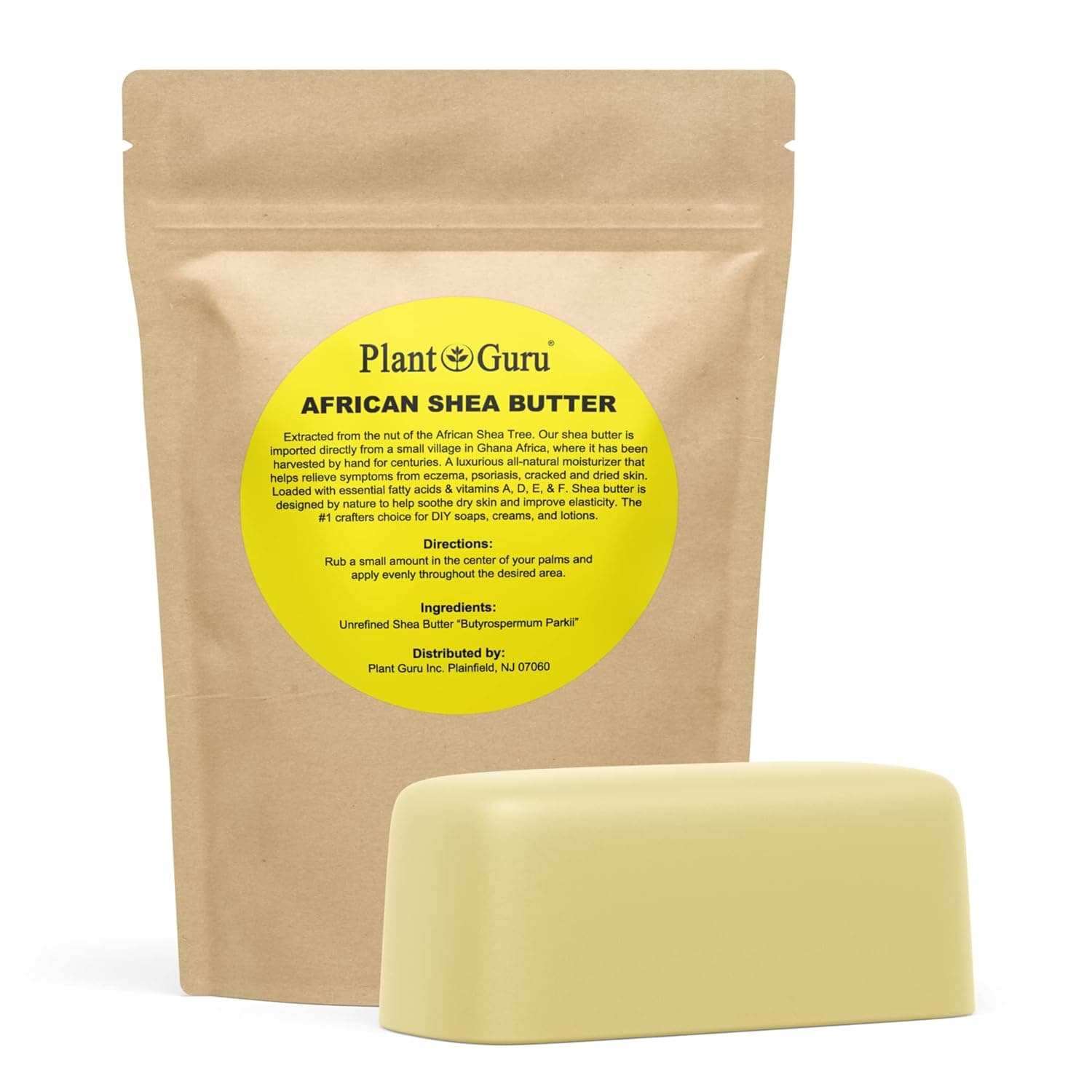 Raw African Shea Butter 1 lb. Bar 100% Pure Natural Unrefined IVORY - Imported From Ghana - Ideal Moisturizer For Dry Skin, Body, Face And Hair Growth. Great For DIY Soap and Lip Balm Making.
