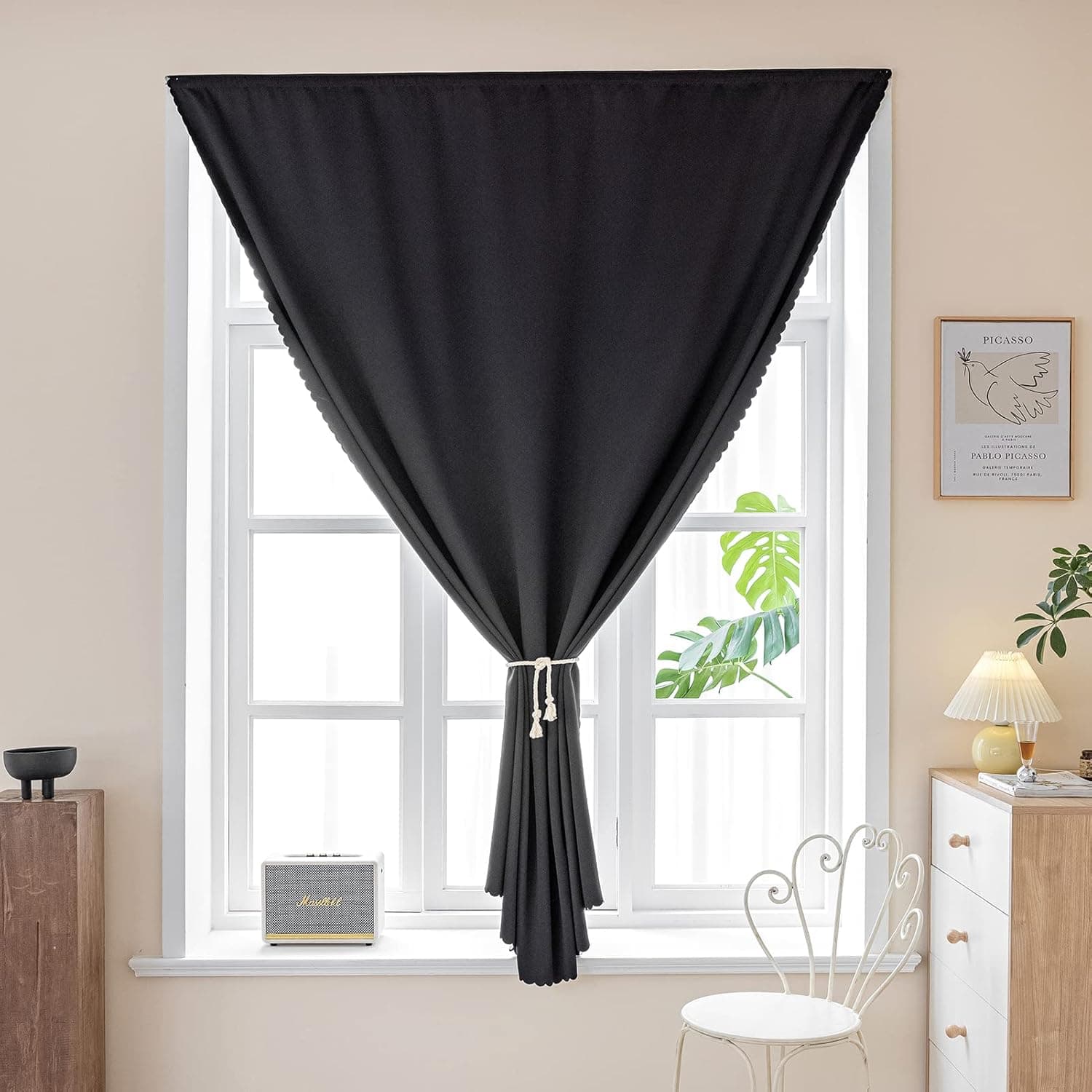 Anytime Small Self-Adhesive Curtains for Kitchen Room and Bedroom,Portable Blackout Thermal Lnsulated Drapes 1 Panel (Black,35Wx48L)