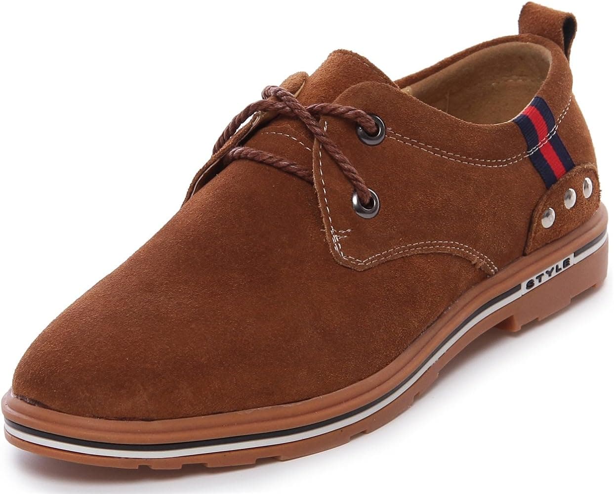 PPXID Men's Suede Leather Lace Up Casual Oxford Shoes-Camel 7 US Size