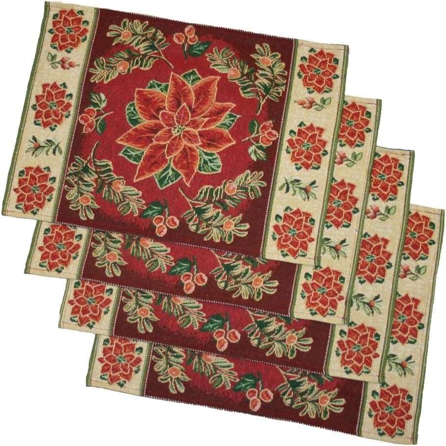Violet Linen Poinsettias place-mats, 13" X 19"
