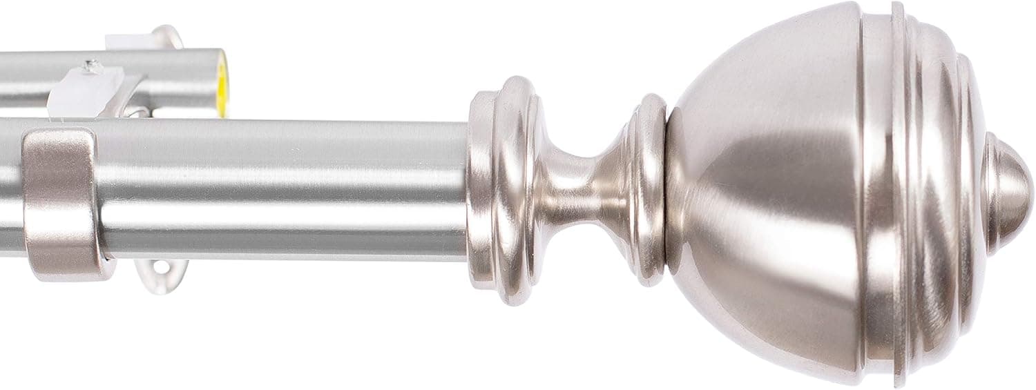 BIRDROCK HOME Satin Silver Double Curtain Rod with Round Finial – 66 to 108 inches, 1 inch Rod Diameter (Finials + Rod)