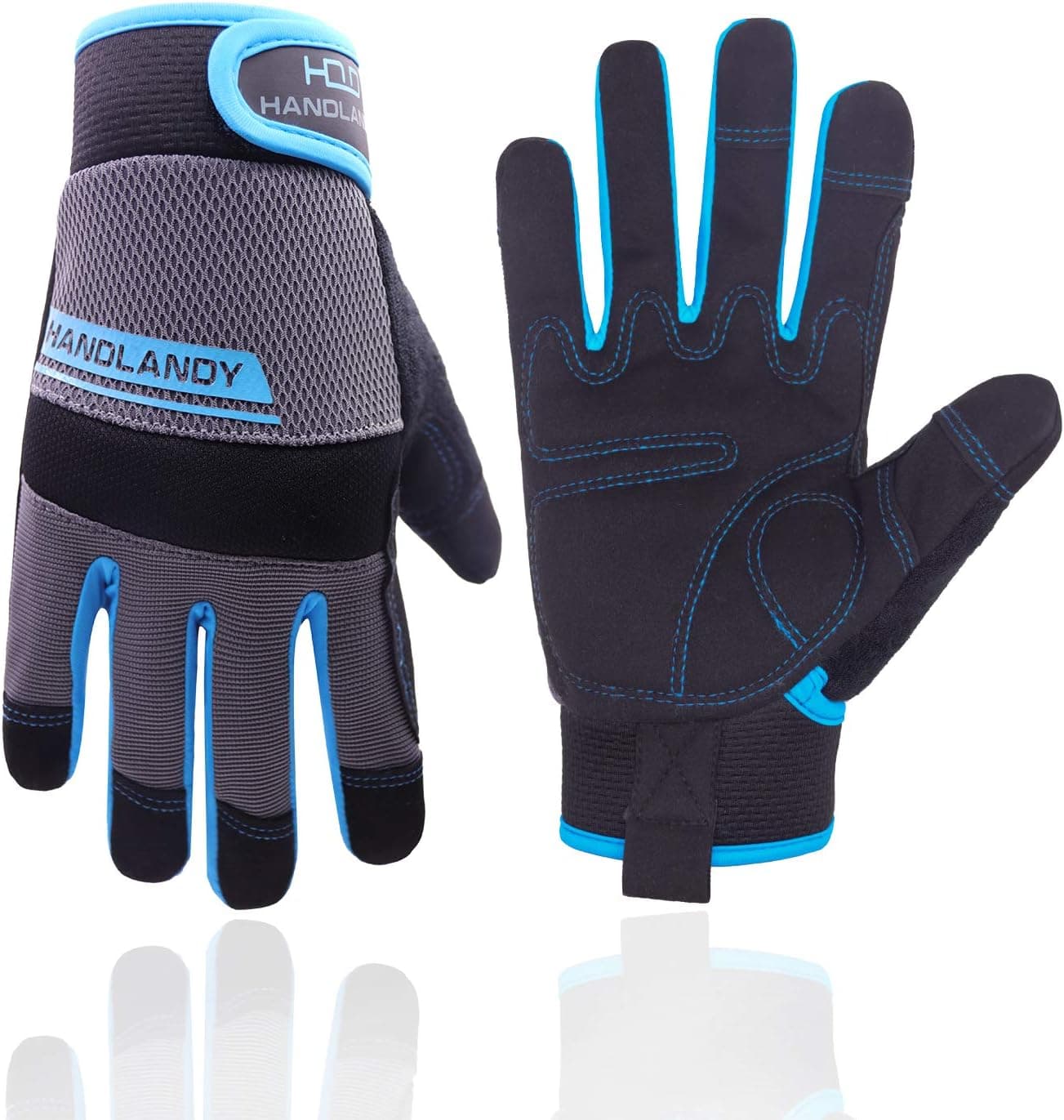 HLDD HANDLANDY UltraLight Safety Work Gloves,Mens & Women MultiFunctional Mechanic Gardening Construction DIY Work Gloves with Touchscreen (Large, Blue)