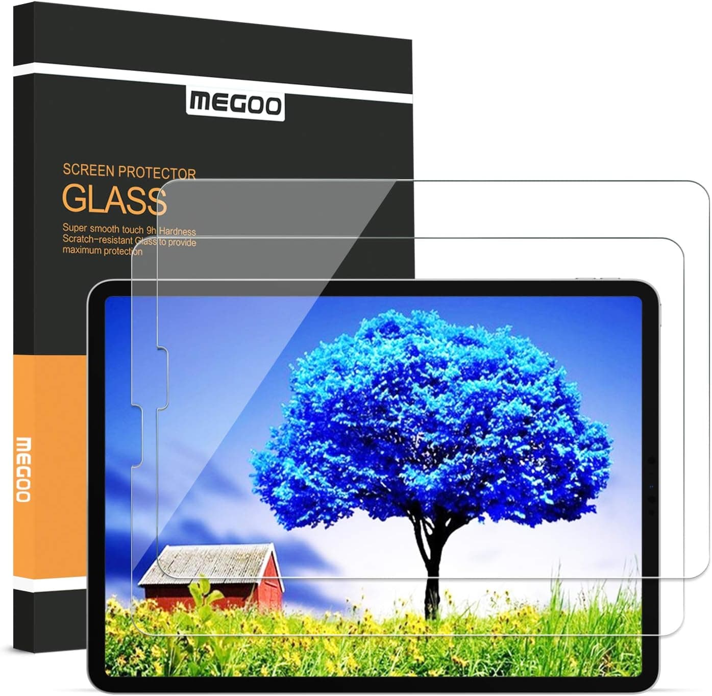 Megoo (2 Pack) Screen Protector for iPad Air 4 2020 10.9 inch/iPad Pro 11"(2020 & 2018 Models), Tempered Glass/Ultra Sensitive/High hardness/Round Edge, Apple Pencil and Face ID Compatible