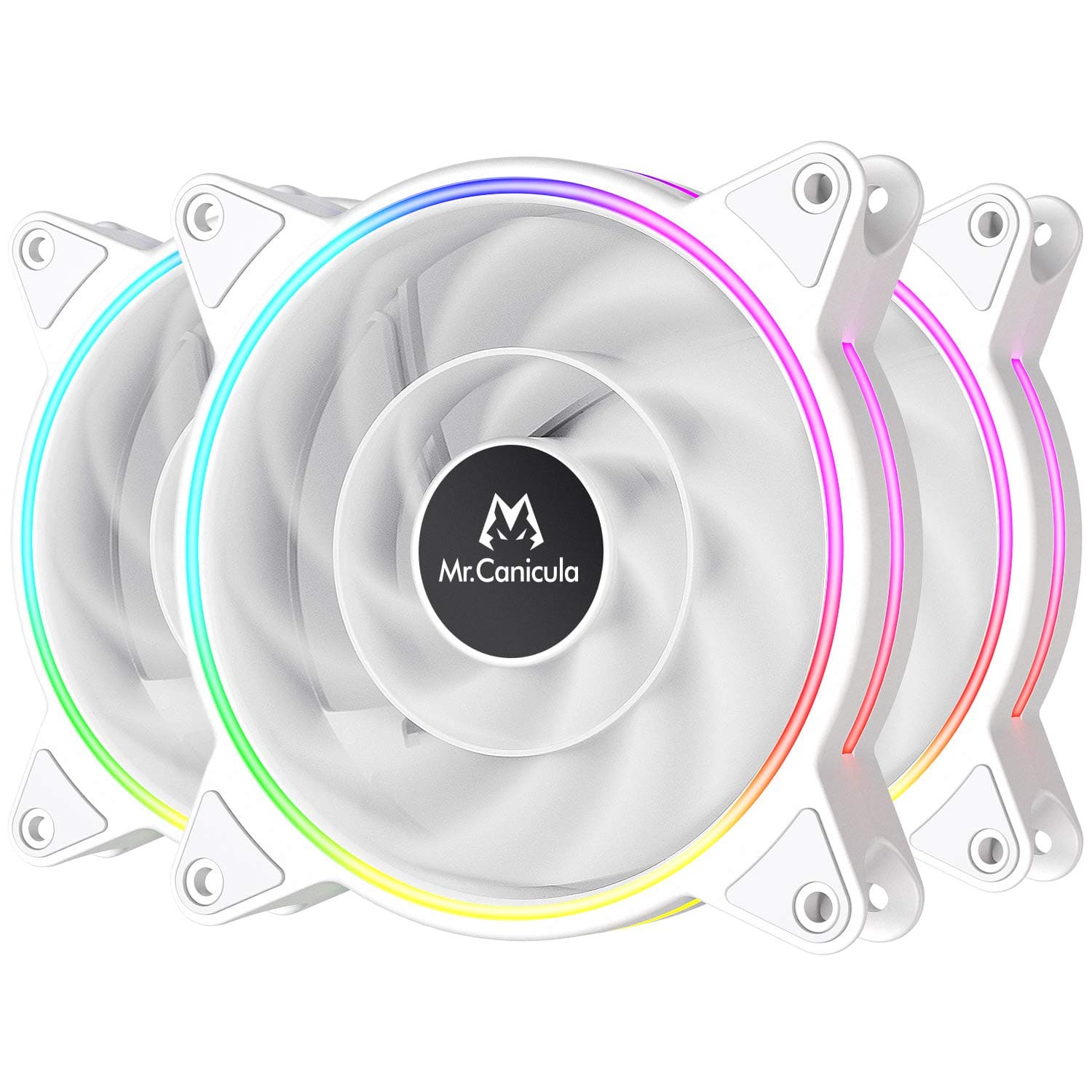 Mr.Canicula ARGB PC Fans 120mm,Cooling case Fans for Gaming pc,1252WW Quiet High Airflow,Adjustable Color LED White PC Fan,CPU Coolers,Radiators System (3 Pack Fans Only)