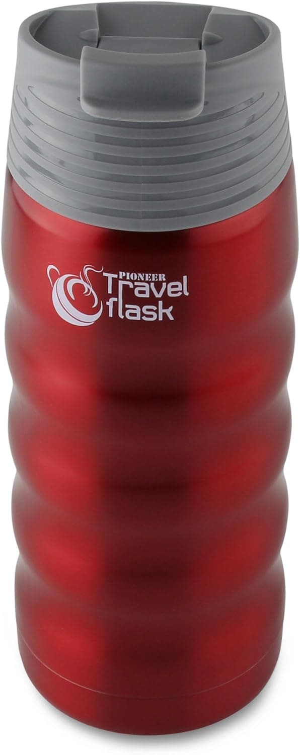 Pioneer Flasks Double-Wall Vacuum Travel Flask Hot and Cold Drink Bottle 480ml 0.48L, Stainless Steel, Metallic Red
