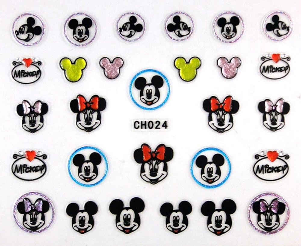 Egoodforyou 3D Self adhesive Nail Decal Sticker (Very Lovely Glossy Mickey Bling Bling) with one packaged nail art flower sticker bonus