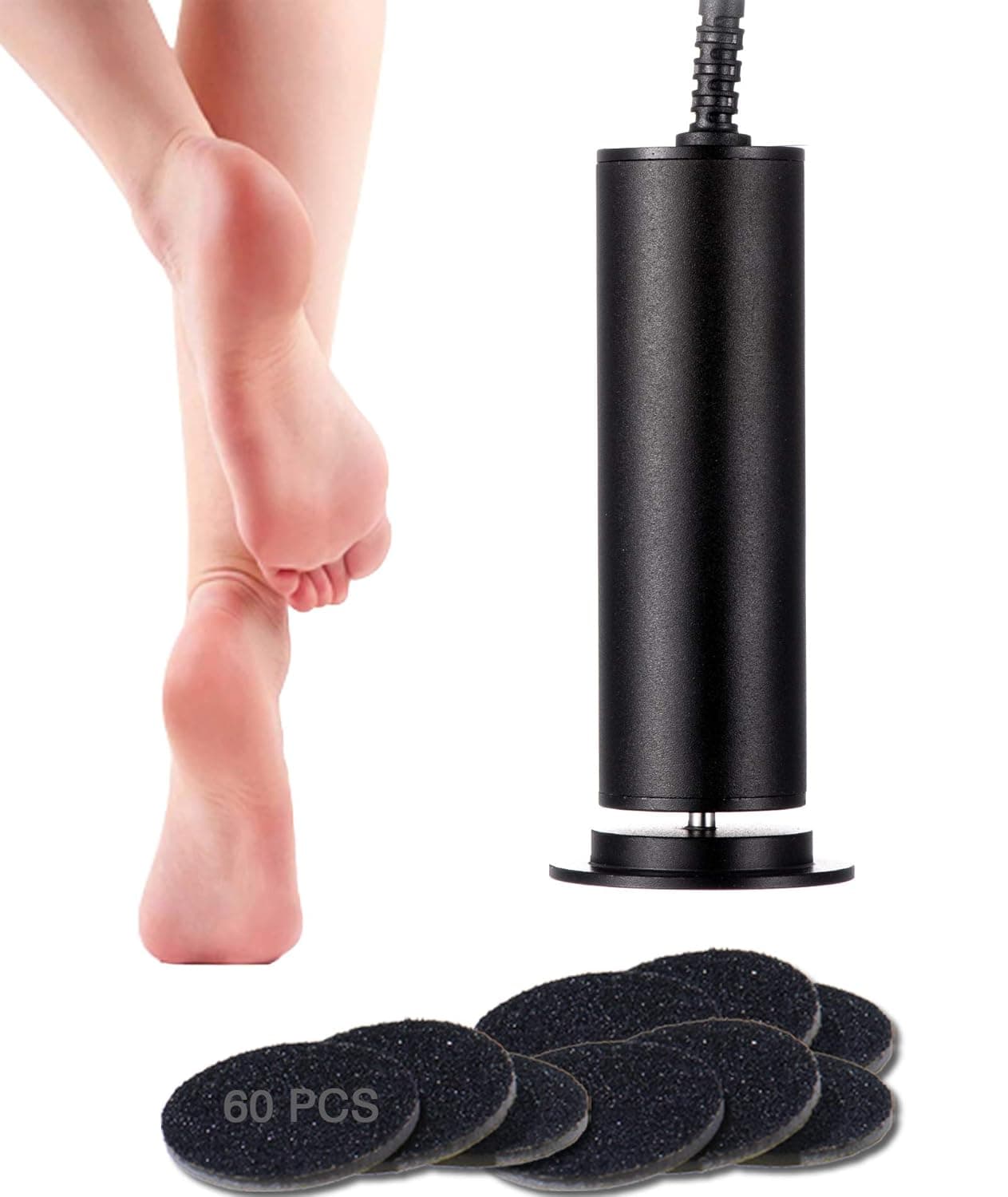 Electric Foot File with 60pcs Replacement Sandpaper Disk, Professional Pedicure Foot File Sander for Men Women Dead Cracked Hard Dry Skin(Large)