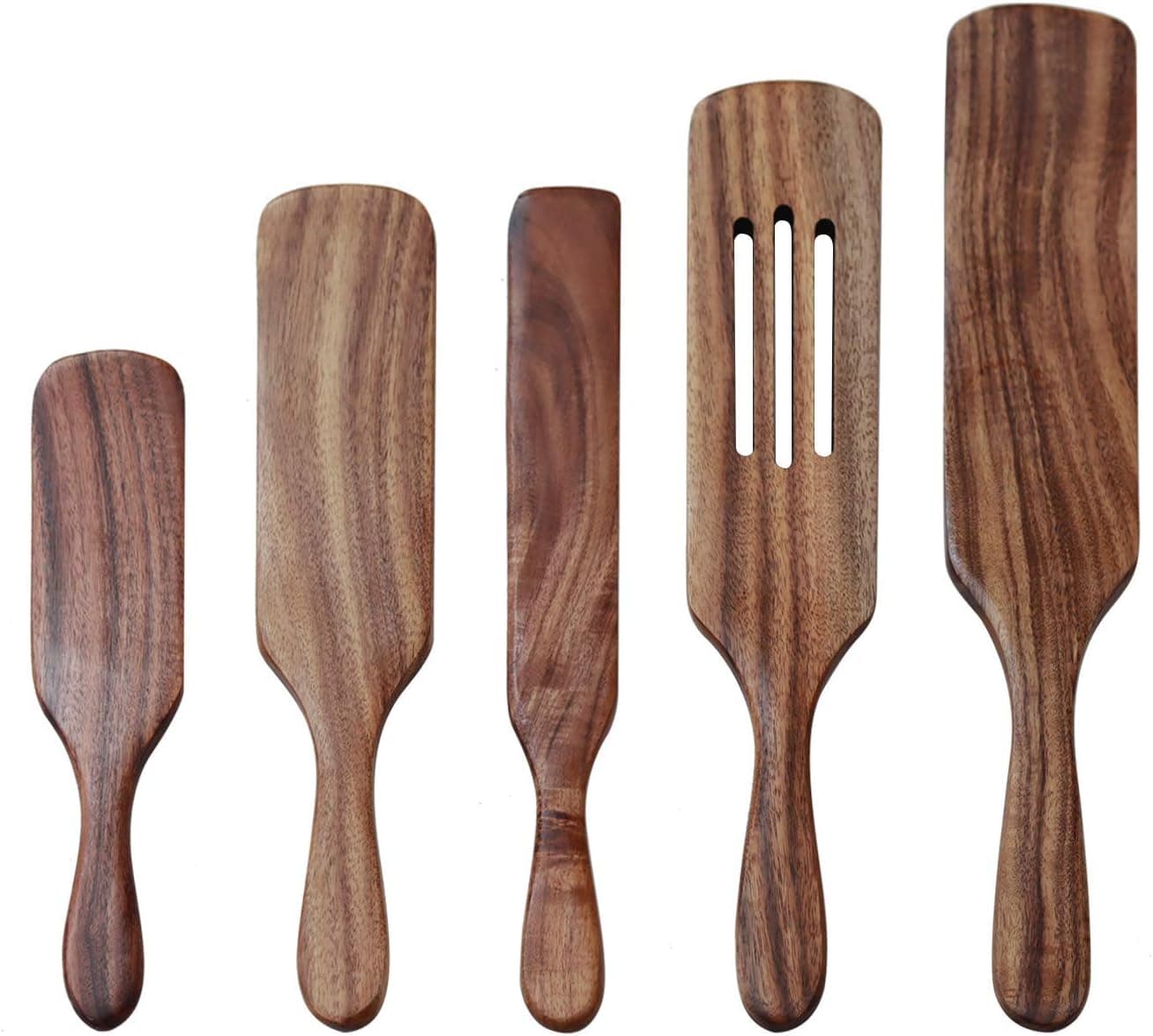 Holymood Wooden Cooking Utensils Set of 5, Natural Acacia Wooden Cookware for Cooking, Slotted Spurtle Spatula Sets for Stirring, Mixing, Serving