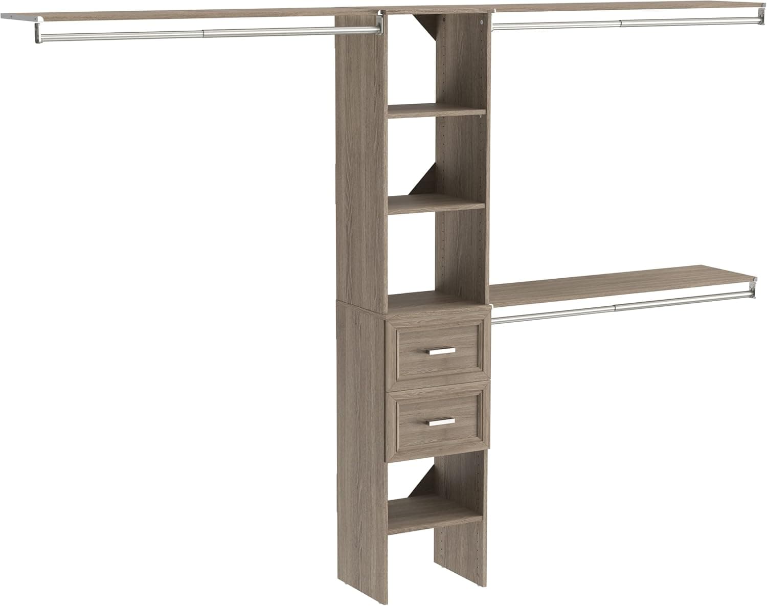 ClosetMaid SuiteSymphony Closet Organizer with Shelves and 2 Drawers, 16-Inch-Natural Gray