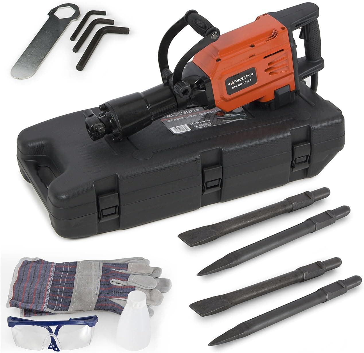 ARKSEN© 2200W Electric Demolition Jack Hammer Concrete Breaker, 2 Chisel/Punch Bit +Case