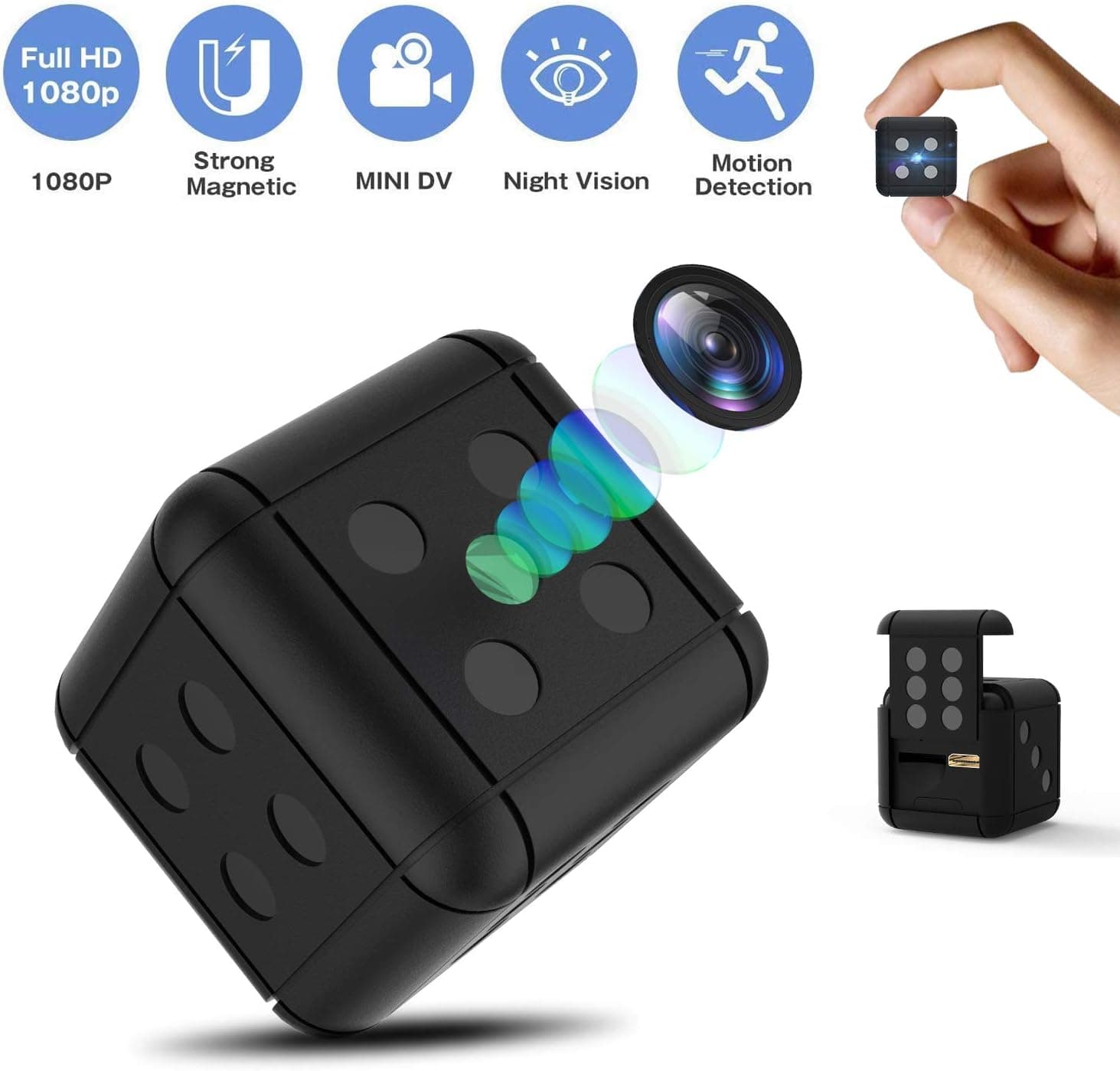 Hidden Camera Spy Camera Mini camera, HD 1080P Small Camera Dice Shape Night Vision Camera Not Gray Restore Live Color, Indoor/Outdoor Video Recorder Nanny Cam with Motion Detection/ Magnet Adsorption