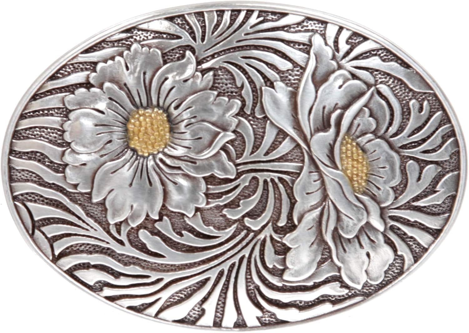 Oval Sunflower Engraving Belt Buckle