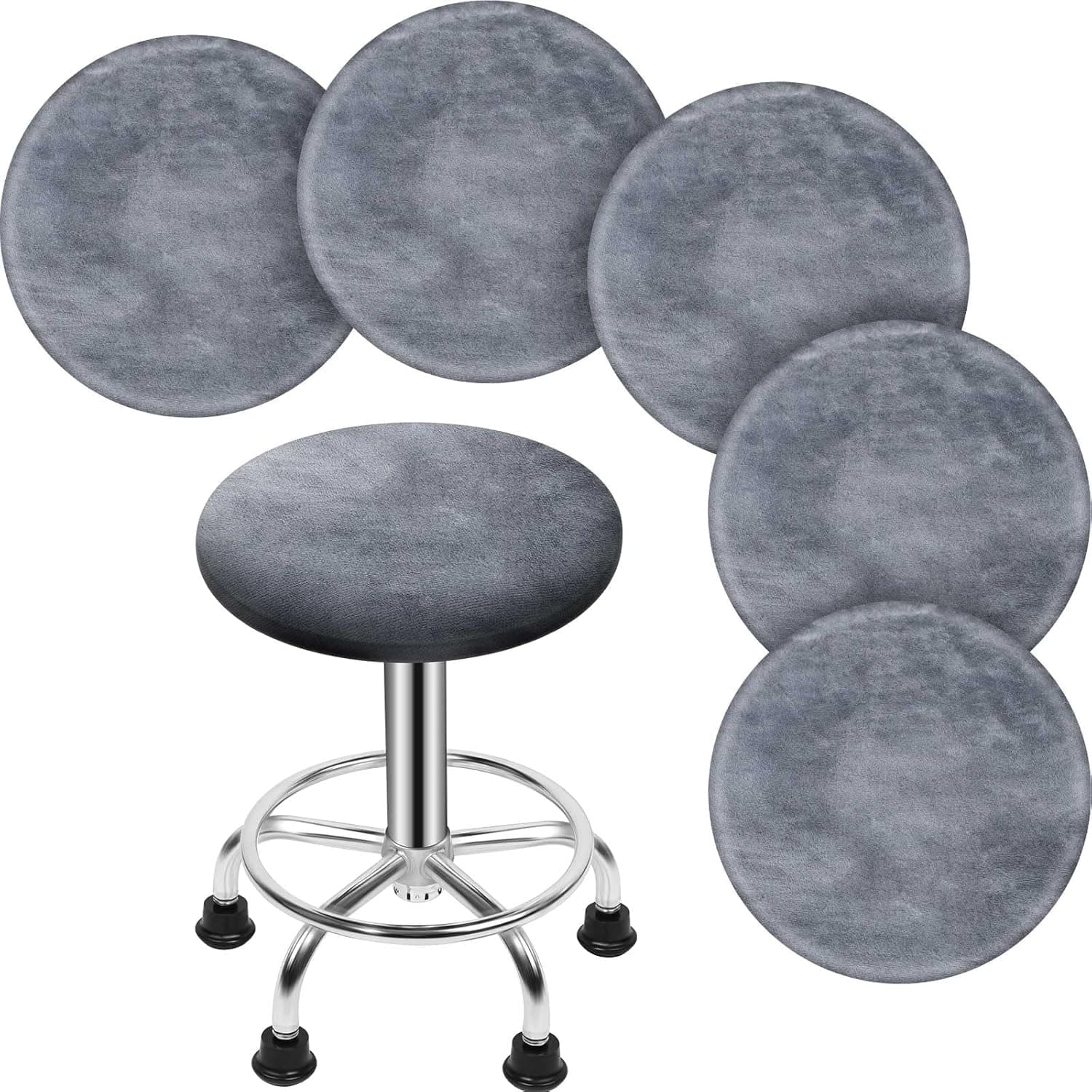 6 Pieces Round Bar Stool Covers Round Seat Covers with Elastic Washable Stool Cushion Slipcover Round Chair Covers for 11-15 Inch Home Bar Hotel Use (Deep Gray)