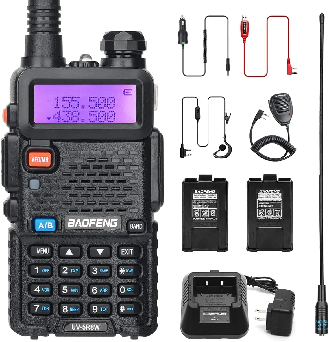 Baofeng Radio UV-5R Ham Radio Handheld Two Way Radio Rechargeable Walkie Talkies with Double Battery Extra AR-771 Antenna Car Charger Speaker Mic Red Programming Cable Full Kit