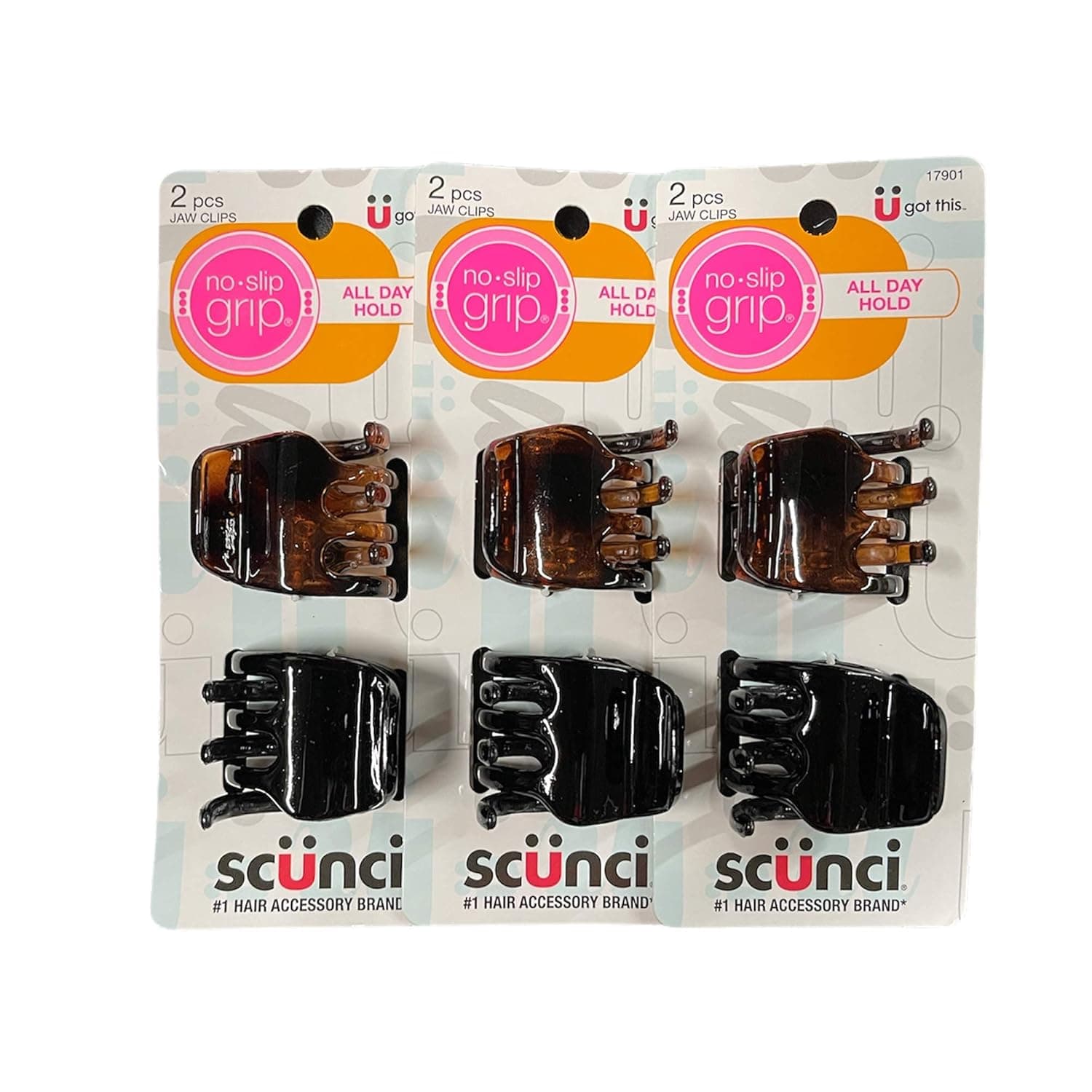 Scunci 17901 No-Slip Grip Jaw Clips, 3.5 Cm, 6 Count