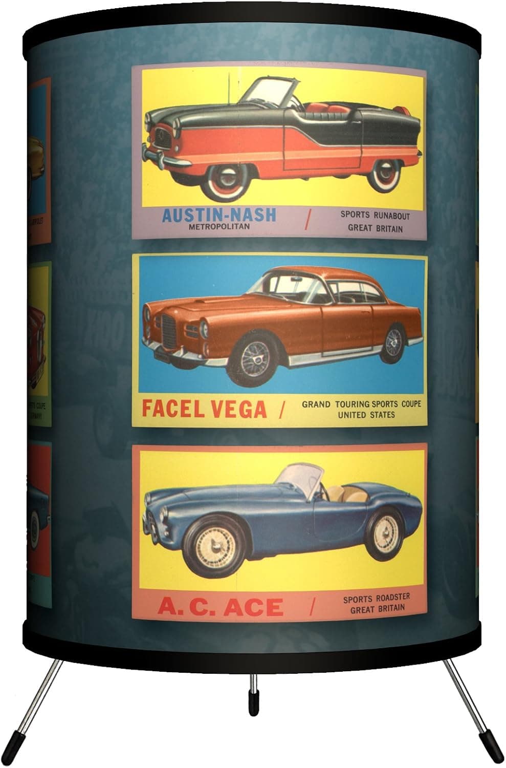 Lamp-In-A-Box TRI-TTN-VCARS Transportation - Vintage Cars Tripod Lamp, 14" x 8" x 8"