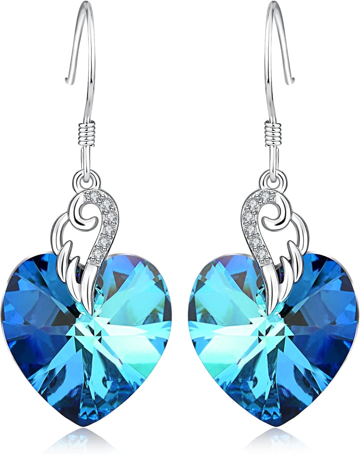AOBOCO Sterling Silver Love Heart Dangle Drop Earrings with Crystals Fine Jewelry Gift for Women Girls