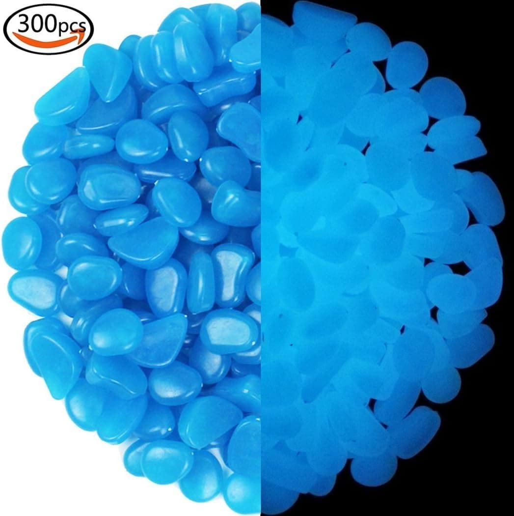 Whonline 300 Pcs Blue Glow Pebble Stone for Garden Walkways Decoration