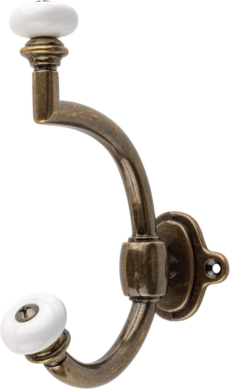 Antique Brass Finished with White Ceramic Knobs Hat and Coat Hall Tree Hook - 5 1/2" - Vintage, Antique, Decorative Mudroom Furniture | H23-P2351AB (1)
