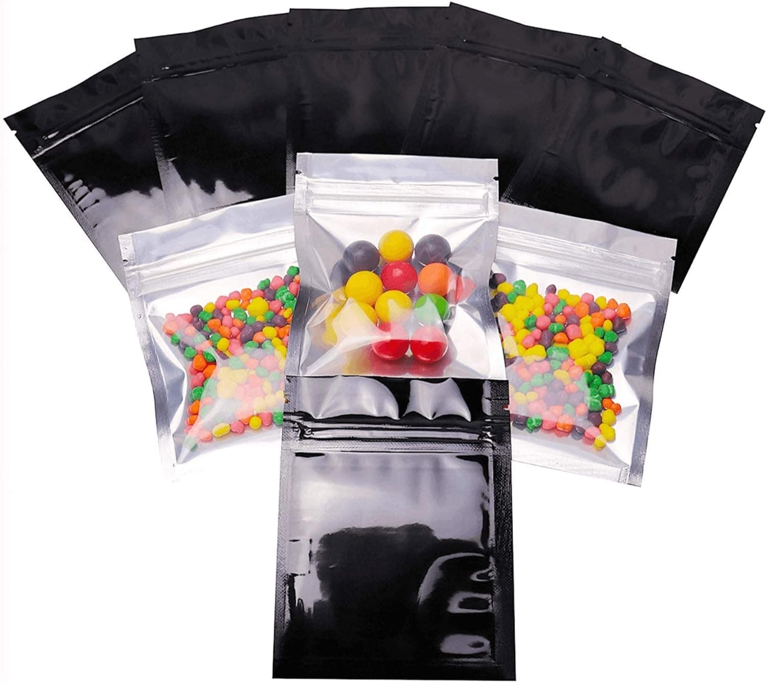 100 Smell Proof Bags - 3x4 inch Black Mylar Bags Resealable Clear Ziplock Food Safe Plastic Aluminum Material (Black) - by BEST Designs