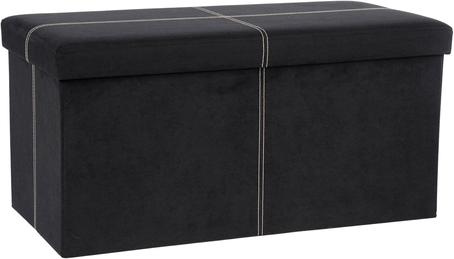 Fresh Home Elements FHE 30” Folding Ottoman Bench, 30 x 15 x 15, Black Microsuede Fabric Easy Transformation for Extra Storage, Seating, and Foot Rest, Family, Guests, 30x15x15