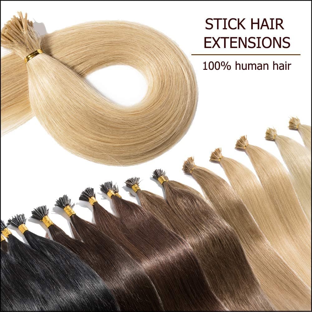 Benehair I Tip Human Hair Extensions Cold Hairpiece Ash Blonde Stick Shoelace Tips Soft Long Straight Remy Hair for Women 20 inch #24 100 Strands/pack