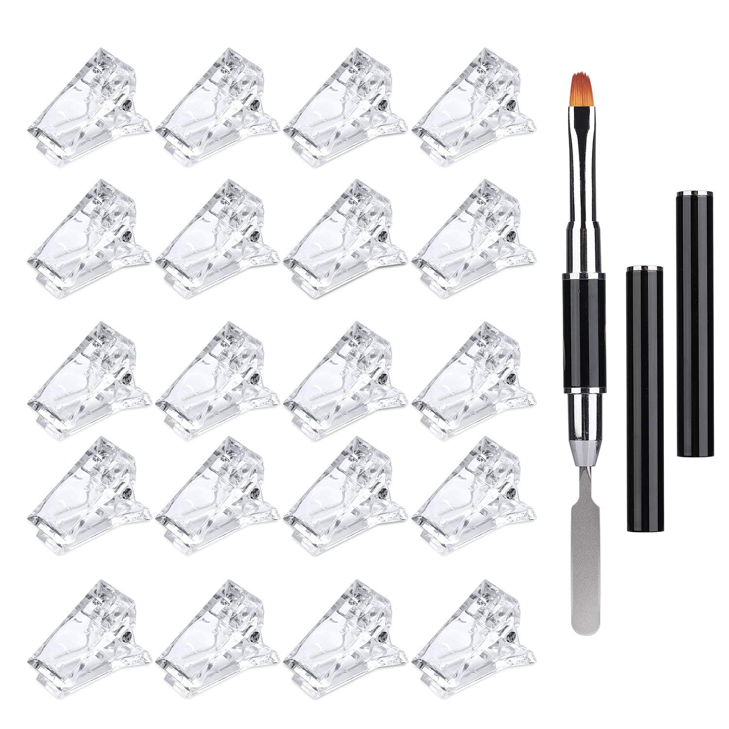 Quick building Nail Tips Clip, Plastic Finger Extension Builder with Dual-Ended Brush for DIY Manicure Nail Art (20PCS)