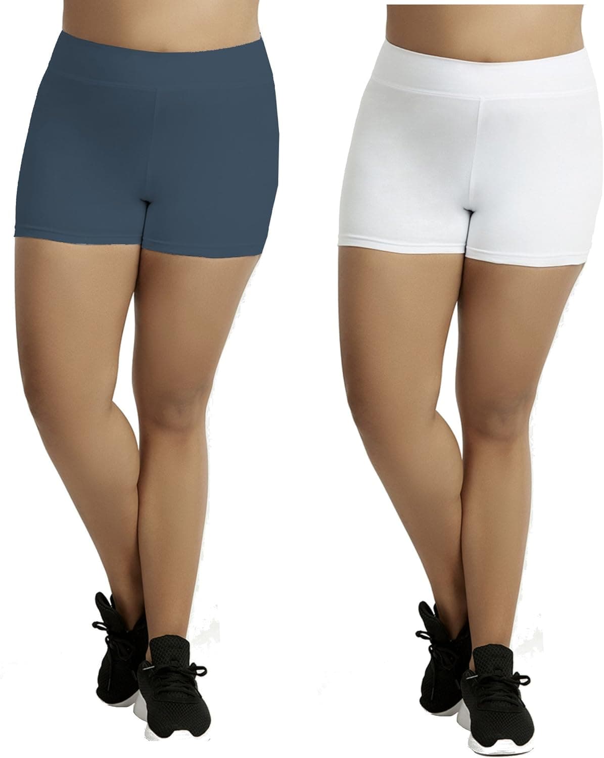 Popular Women's Plus Size Cotton Spandex Boyshorts - 2 Pack - White and Navy - 3X