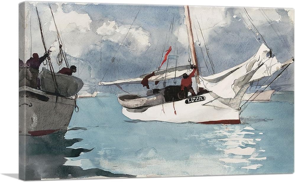 ARTCANVAS Fishing Boats - Key West 1903 Canvas Art Print by Winslow Homer - 26" x 18" (0.75" Deep)