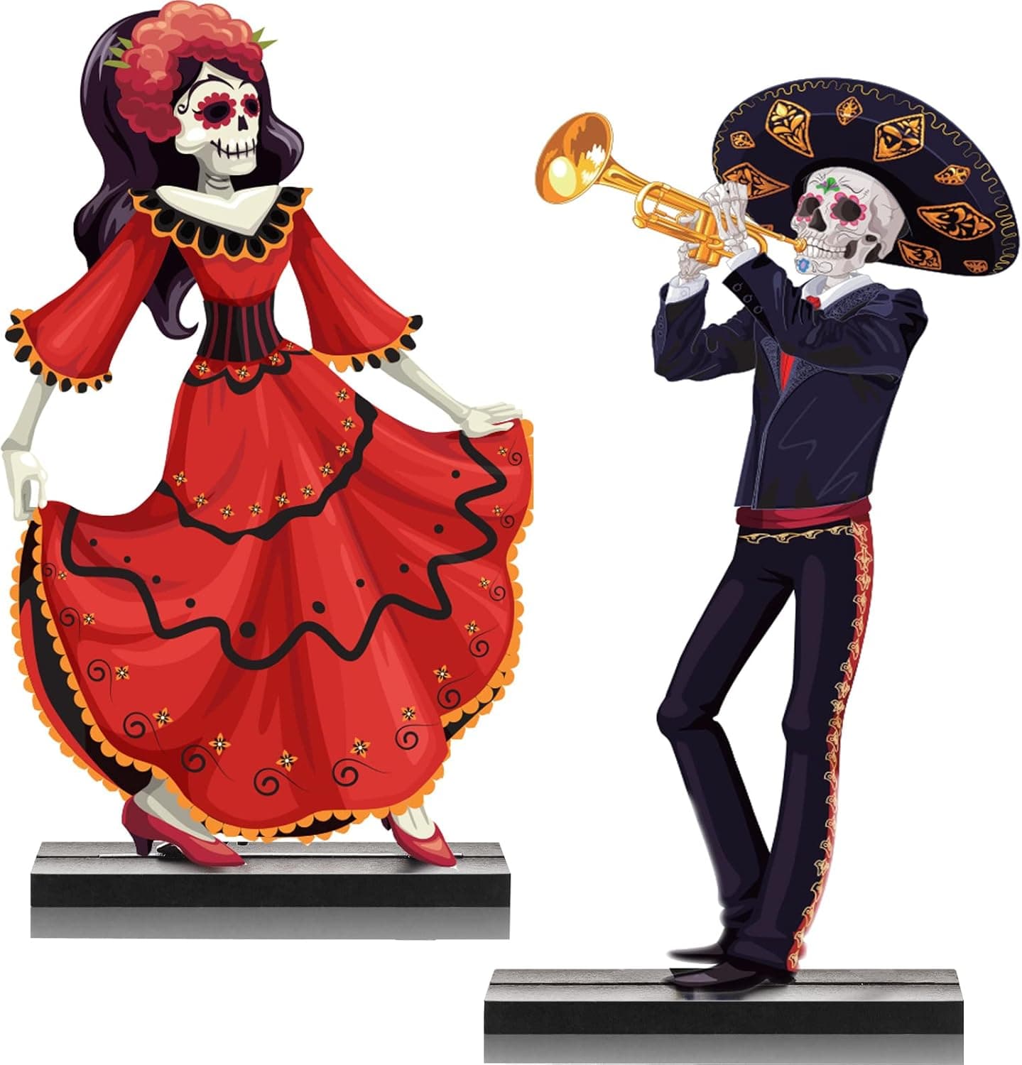 Vicenpal Pieces Day of The Dead Centerpiece Wooden Sugar Skull Signs Dancing Couple Sugar Skull Decor Day of The Dead Decor Mexican Dia De Los Muertos Decorations Table Halloween Party (Scary Style)