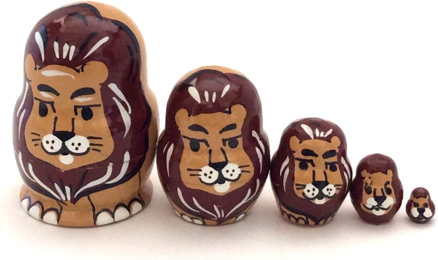 1.25" Small Lion Mini Nesting Dolls Russian Miniature Hand Carved Hand Painted 5 Piece Matryoshka Set