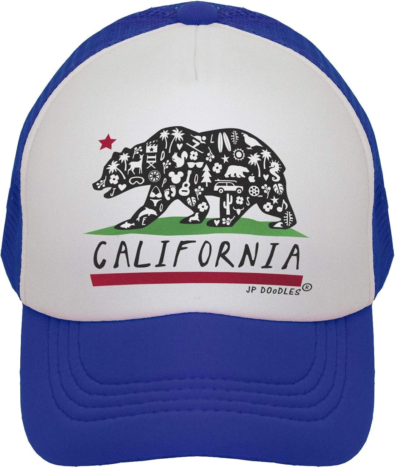 JP DOoDLES California Bear Flag Hat Kids Trucker Hat. Baseball Mesh Back Cap fits Baby, Toddler and Youth