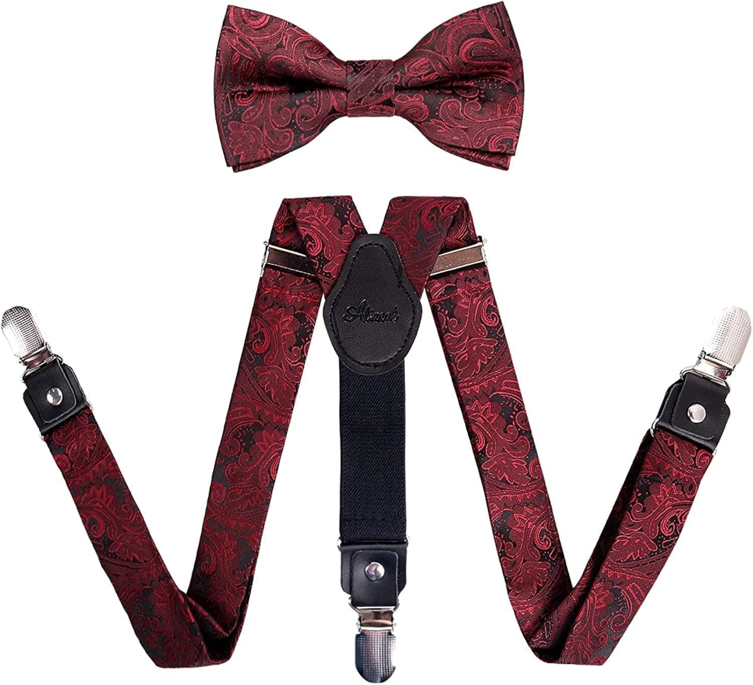 Alizeal Boys Paisley Adjustable Pre-tied Bow Tie and Clips Suspenders Set
