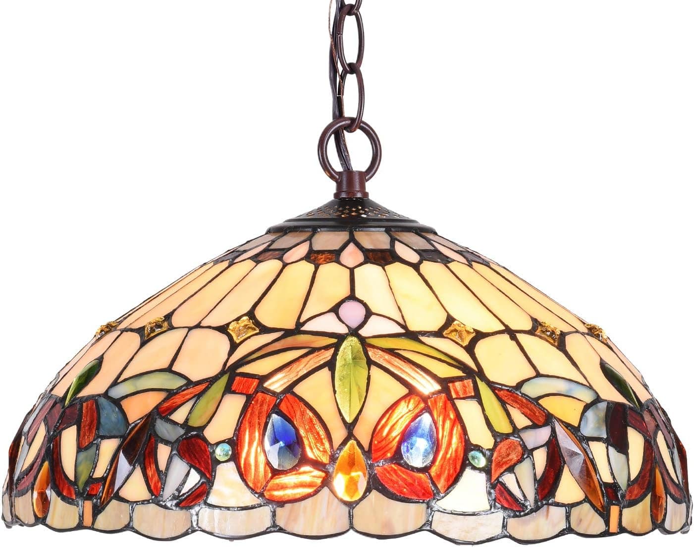 Capulina Tiffany Pendant Light 2 Light 16" Wide Cream Brown Style Stained Glass Hanging Lamp for Kitchen Island Dining Room Hallway Foyer(Adjustable Height)