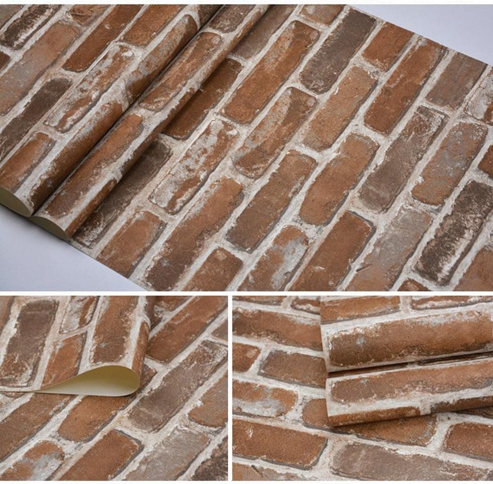 Okydoky Peel and Stick Brown Brick Wallpaper, Self-Adhesive Wallpaper, Vinyl Waterproof Vintage Wallpaper, Self-Sticking Wallpaper, Contact Paper for House Decoration, No.57103-6