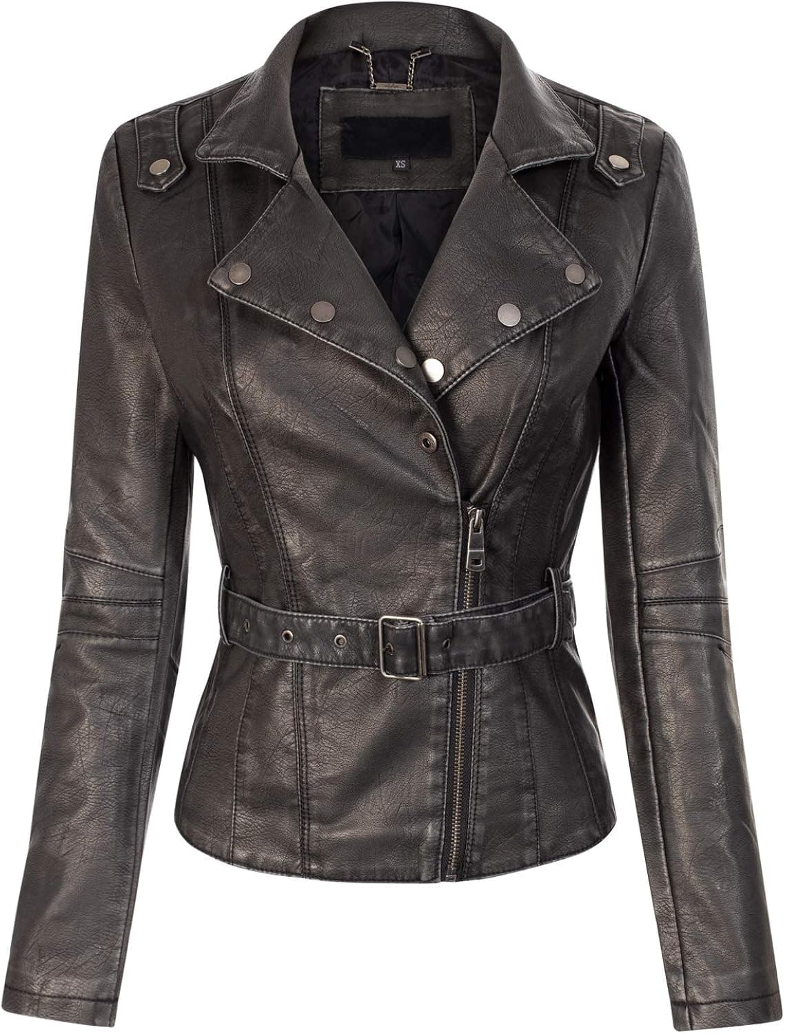 Design by Olivia Women's Vintage Fashion Motorcycle Belted Faux Leather Jacket