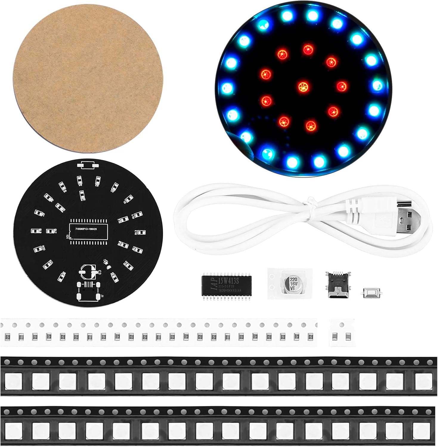 WHDTS DIY Soldering Kit SMD 51 Single-chip Microcomputer RGB LED Flashing Light Cubic Circle DIY Module Breathing Lights w/ 23 Light Effects for Soldering Practice Electronics Learning & Decoration