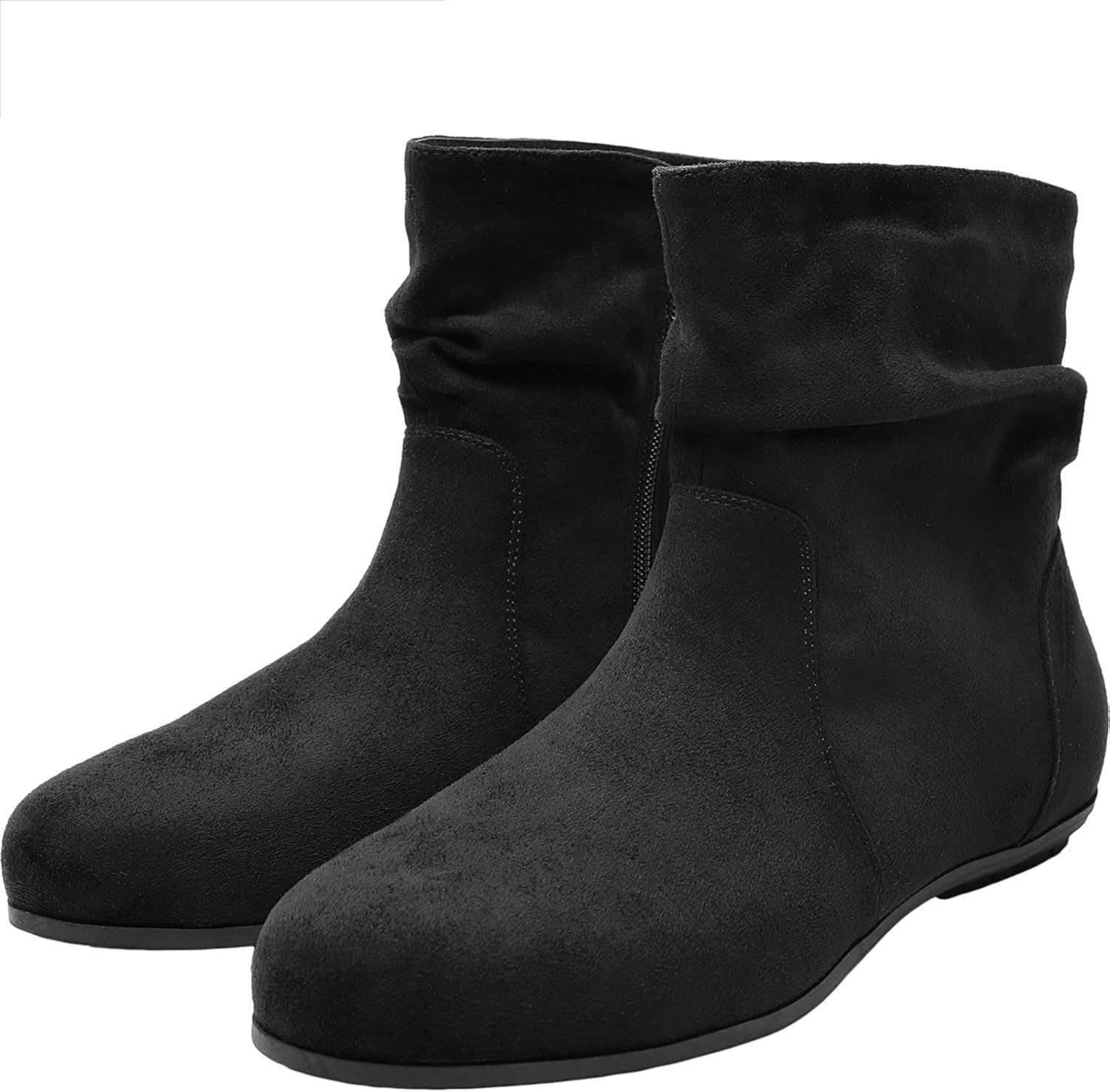 Women's Wide Width Ankle Boots, Chunky Block Flat Boots Slip On Side Zipper Cozy Comfortable Shoes.(180706 Black 12WW)