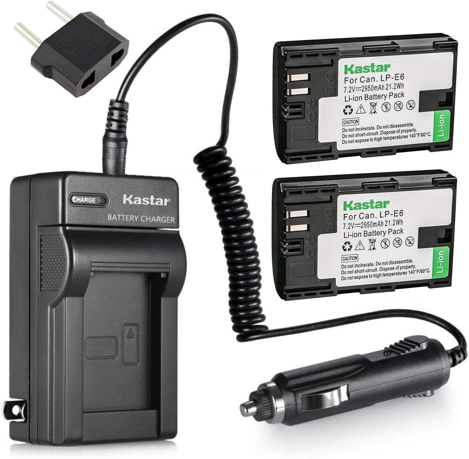 Kastar Charger and Battery 2X for Canon LP-E6 LP-E6N, Canon EOS 60D 60Da EOS 70D XC10, EOS 5D Mark II 5D Mark III 5D Mark IV, EOS 5DS 5DS R, EOS 6D 7D Mark II, BG-E14 BG-E13 BG-E11 BG-E9 BG-E7 BG-E6