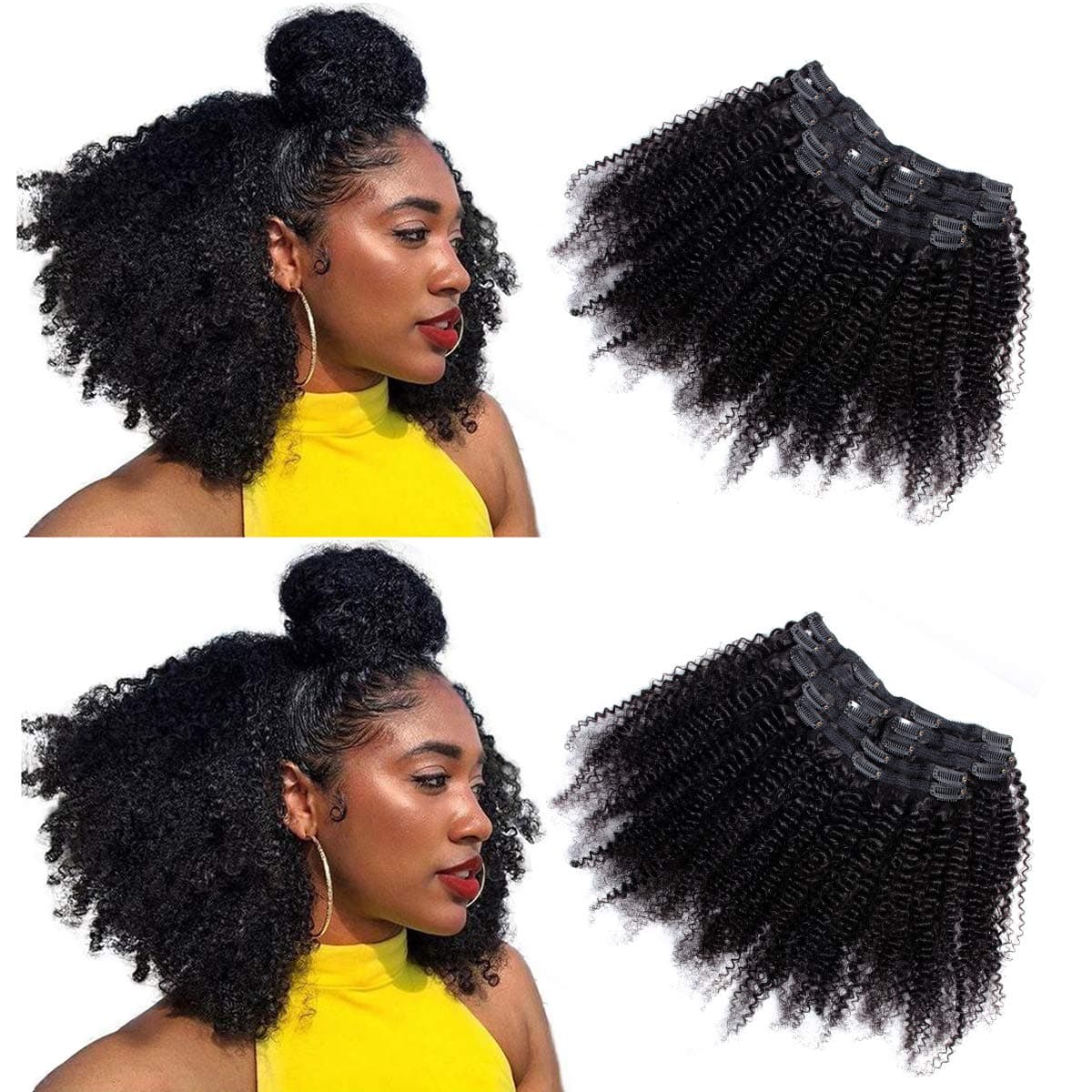 AMZTMY Afro Kinky Curly Clip In Human Hair Extensions For Black Woman Brazilian Human Hair Clip Ins 120g/Bundle 7 Pcs/Lot Clip On Extensions
