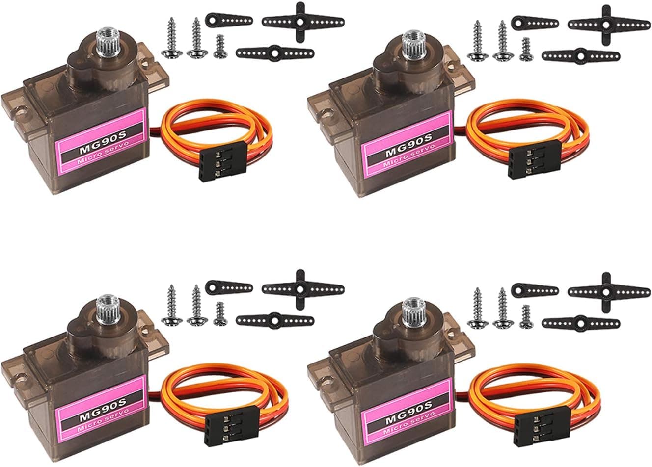 4 Pcs MG90S 9G Metal Geared Micro Servo Motor Kit, MELIFE Mini Servos for RC Robot Arm/Hand/Walking Project Car Helicopter Airplane Car Boat Control with Cable