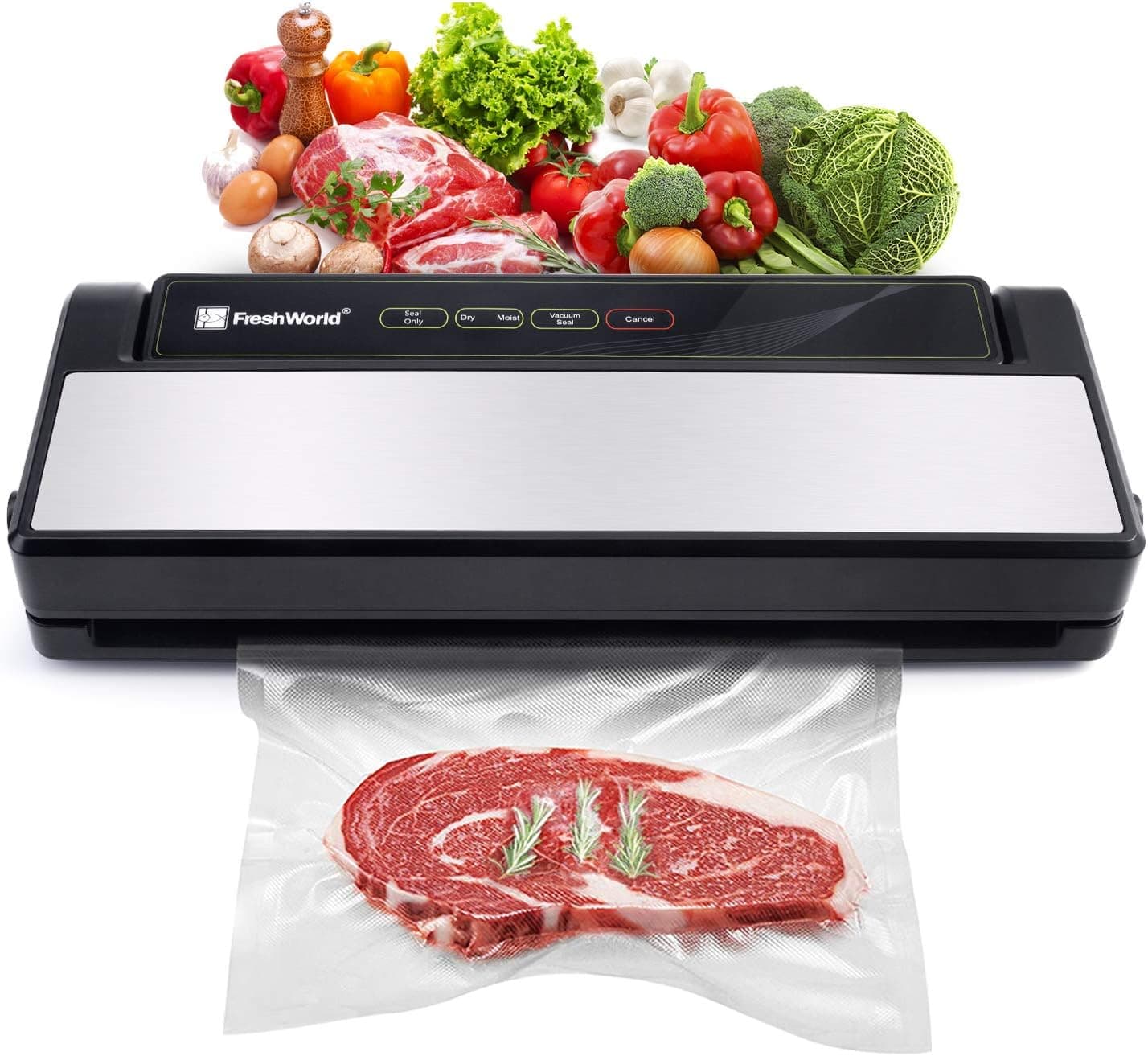 Vacuum Sealer, 4-in-1 Automatic Food Saver with Cutter, Stainless Stee Vacuum Packing Machine for Dry&Moist Food (TVS-2018)