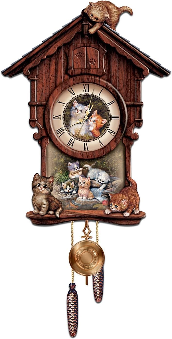 The Bradford Exchange Moments of Purr-Fection Wooden Cuckoo Clock with Kittens: Collectible Cat Lover Gift