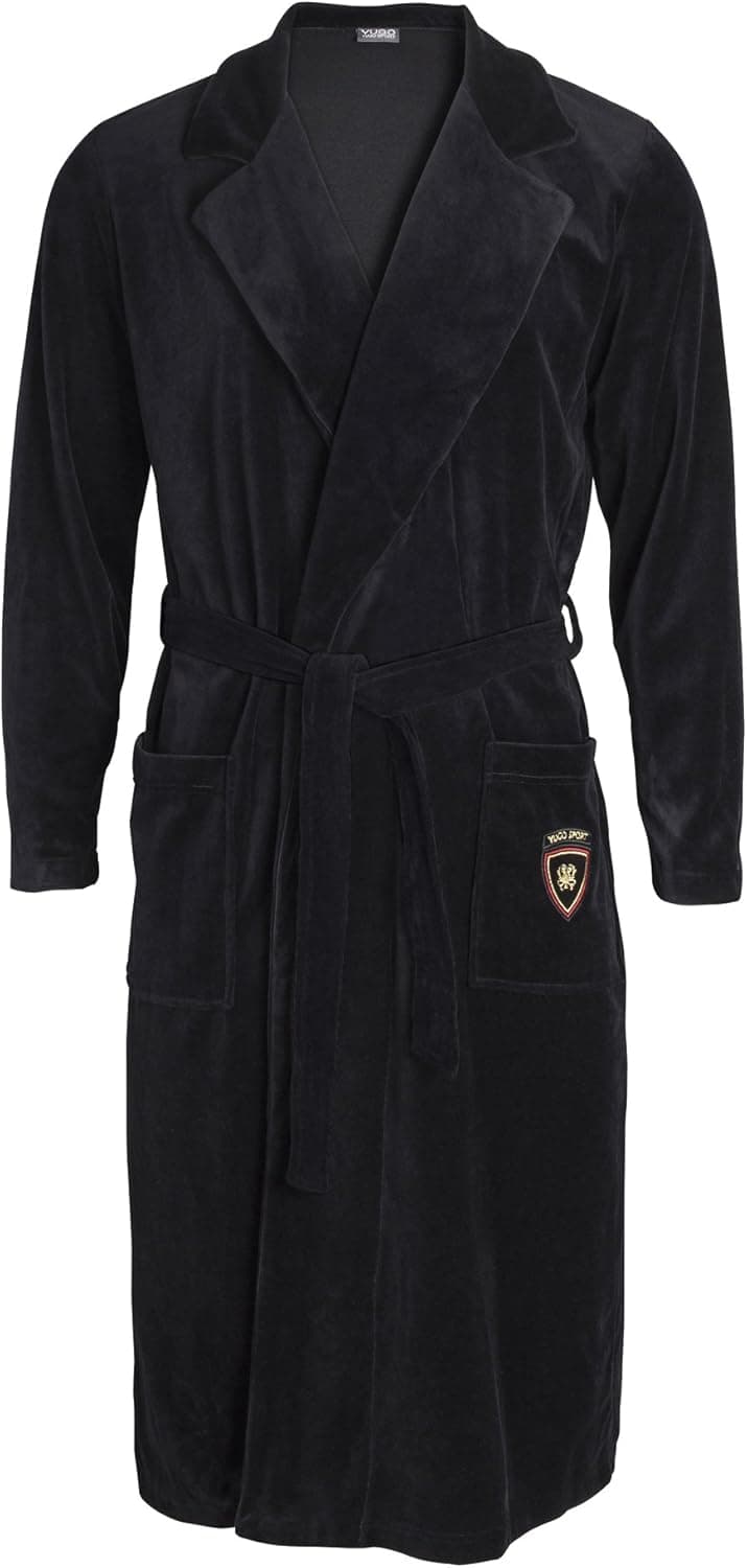 Yugo Sport Mens Robe Velour- Kimono Spa Long Bathrobe with Shawl Collar