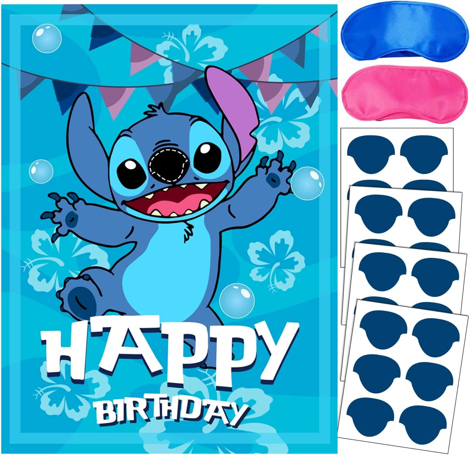 Lilo and Stitch Party Supplies, Pin The Nose on Stitch, Stitch Party Games for Boys Girls, Large Poster 24PCS Stickers for Stitch Birthday Party Favors Decorations