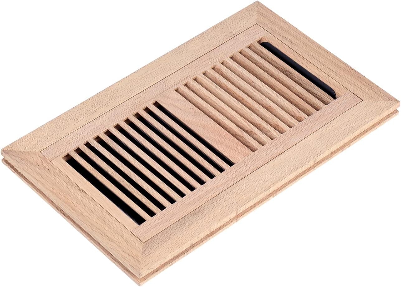 Homewell Red Oak Wood Floor Register, Flush Mount Vent with Damper, 6X10 Inch, Unfinished