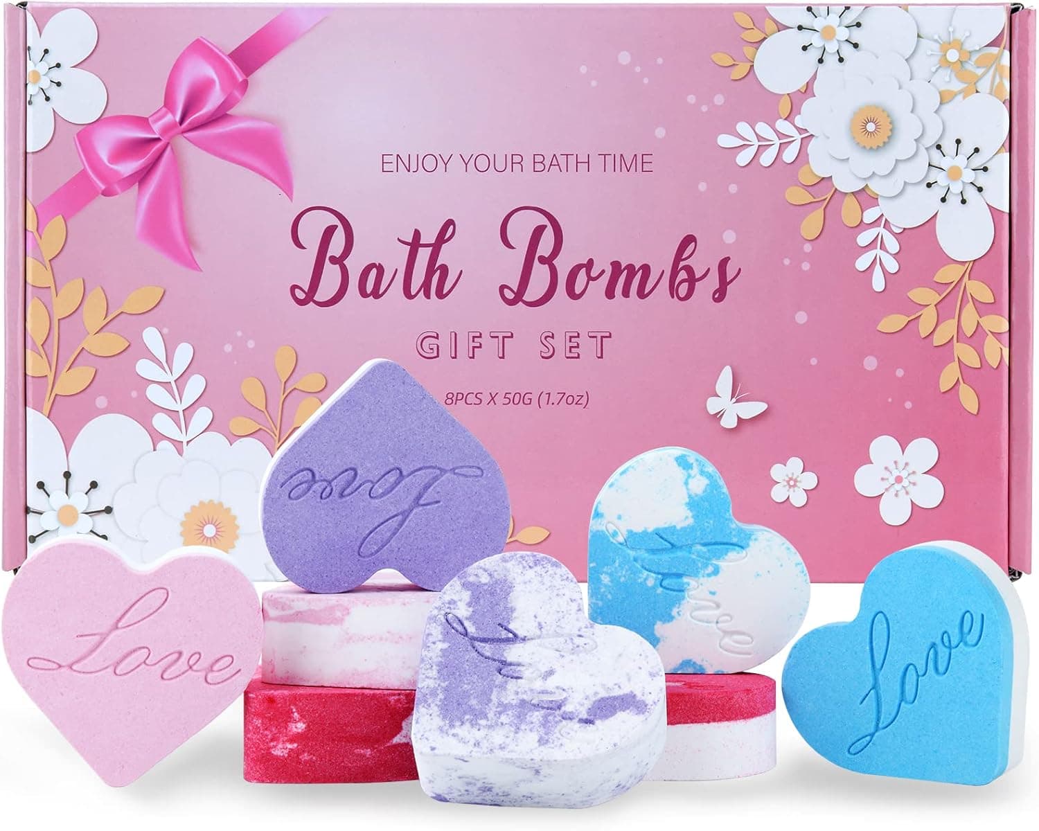 Mothers Day Gifts, 8 Pcs Handmade Natural & Organic Love Heart Bath Bomb Gift Set from Daughter, Son, Husband, Personalized First Mothers Day Gift for Mom Grandma Wife Sister