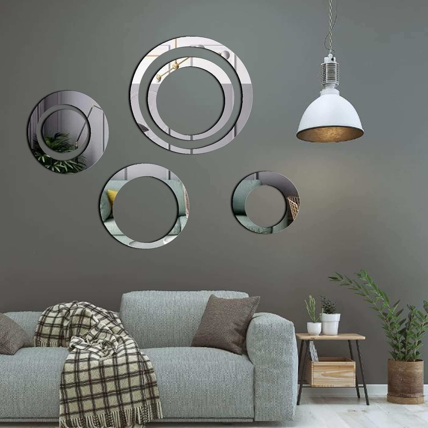 KIMOBER 24PCS Round Silver Acrylic Mirror Wall Stickers,Removable DIY Self-Adhesive Mirror Decals for Home Decorations