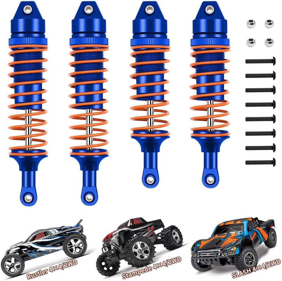 EPINON All Aluminum Front & Rear Shocks for 1/10 Slash 2WD/4x4 Stampede Rustler Bandit Hoss Upgrade Parts RC Truck Replace 5862 (4PCS Blue)